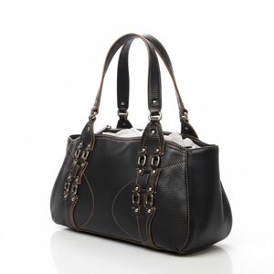 Cole Haan Village F05 Black  Pebbled Leather Satchel/Purse with Silver Details